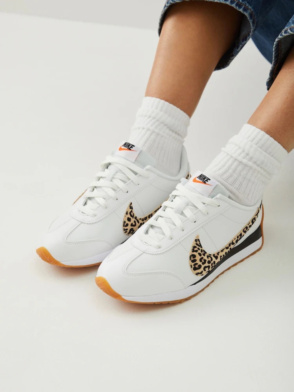 Nike White Sneakers with Leopard Swoosh Smoke free home